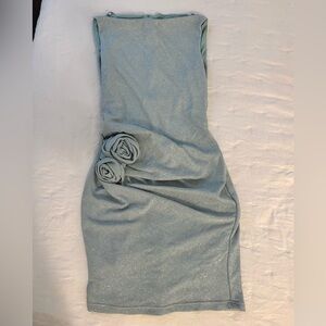 Zara Sparkly Teal Dress w Rosette Detail